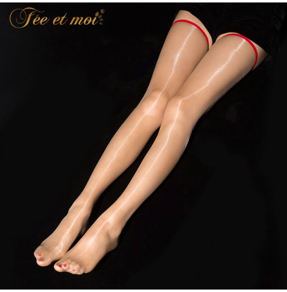 FEE ET MOI Sexy Top Stay Up Thigh High Stockings Pantyhose (Skin Colour - Red)